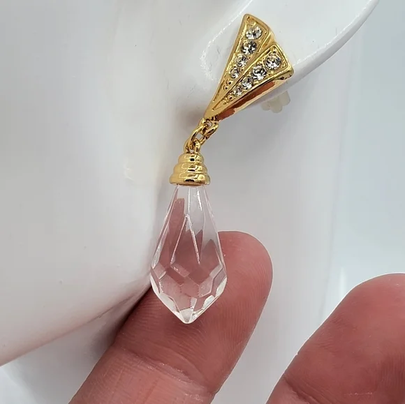 Vintage Gold Tone Earrings Crystal Teardrop #2271 - Picture 4 of 10